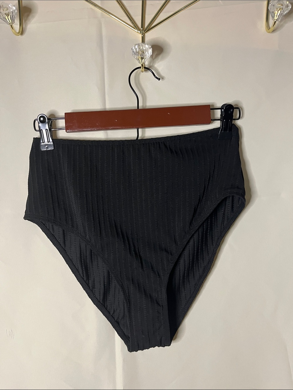 SHEIN Black Ribbed High-Waist Bikini Bottoms
